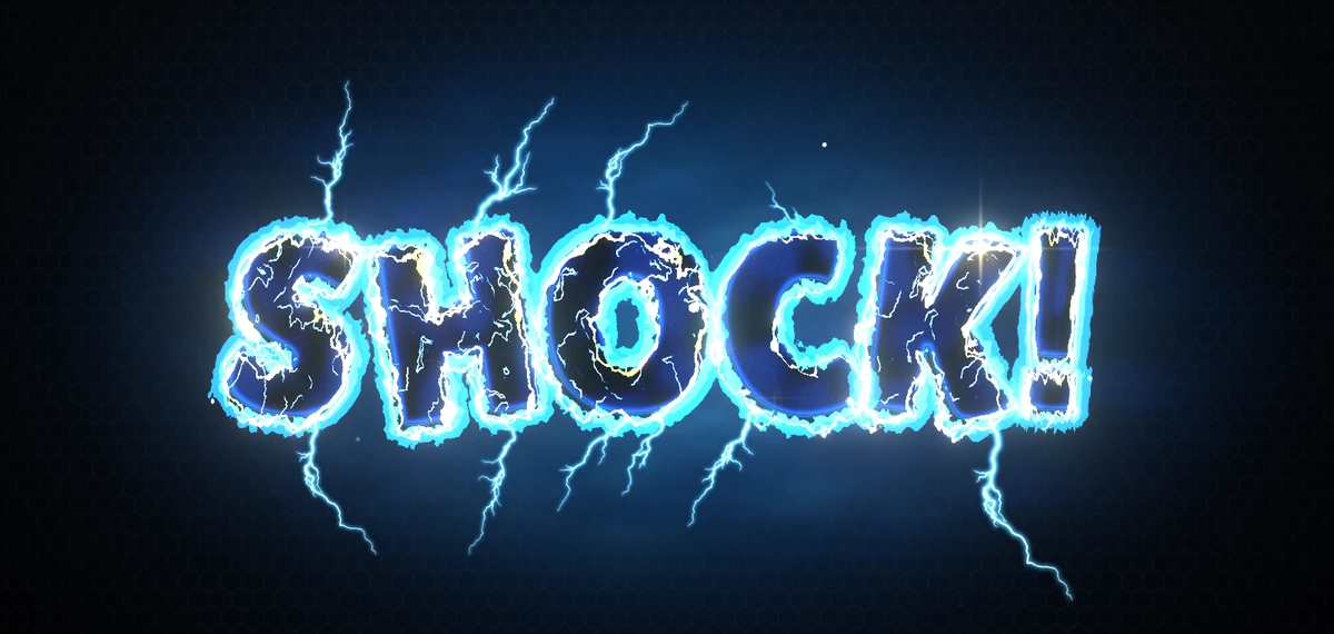 The demo's SHOCK! title: one text with four additive layers of blue lightning