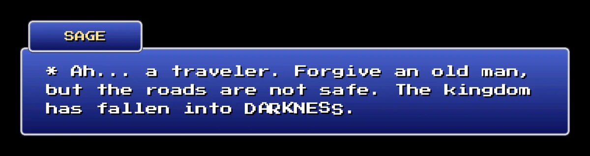 The demo's RPG Dialogue: a retro dialogue box with the speaker's name on a tab