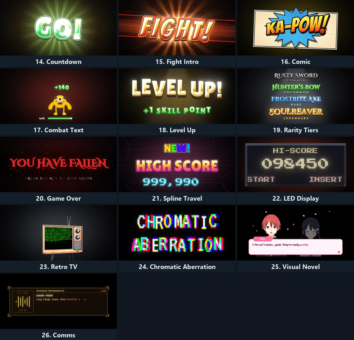 Showcases 14 to 26, from Countdown to Comms