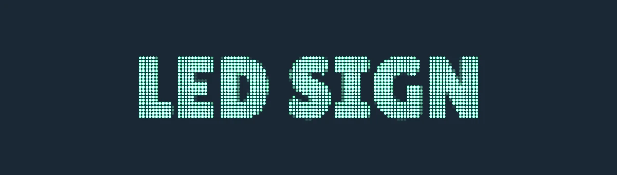 The words LED SIGN made of green and white dots