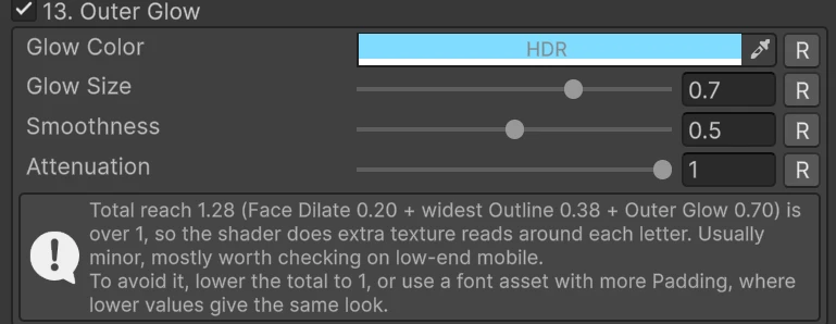 The note under Outer Glow when the total reach passes 1