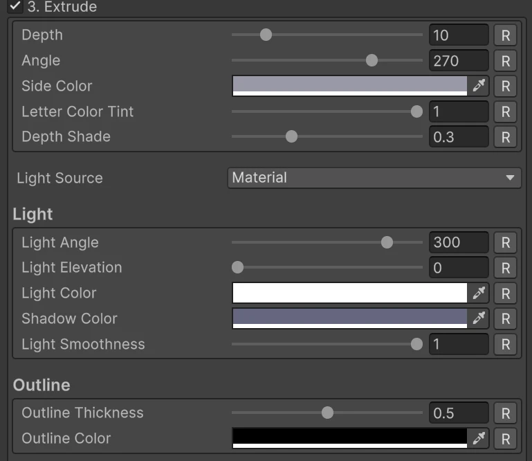 The Extrude section of the material inspector