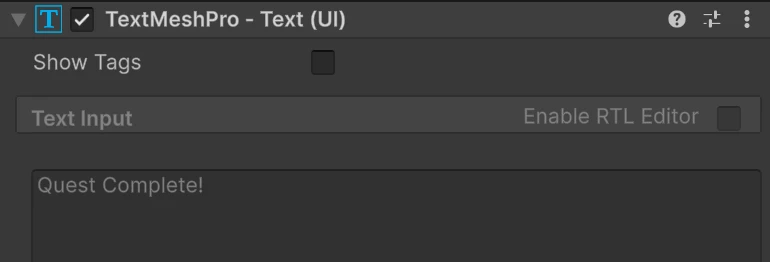 Show Tags at the top of the TextMeshPro inspector, above the locked text box