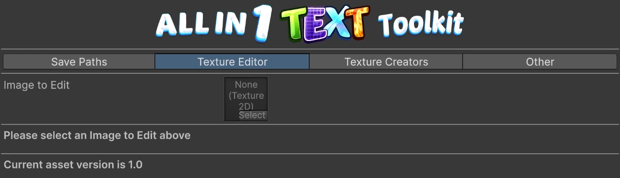 The Texture Editor tab, waiting for an image